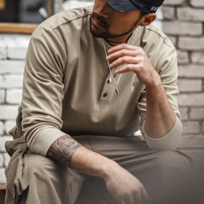 Henley neck work sweatshirt V0274