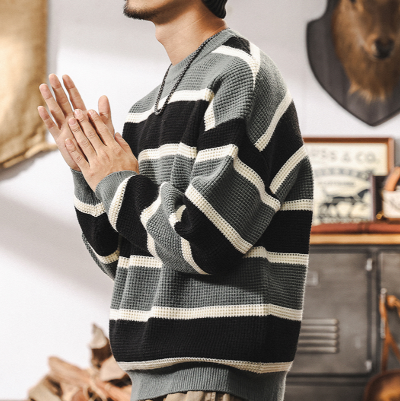 Heavyweight striped waffle knit V0344