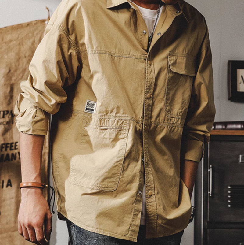 Irregular pocket work shirt V0112