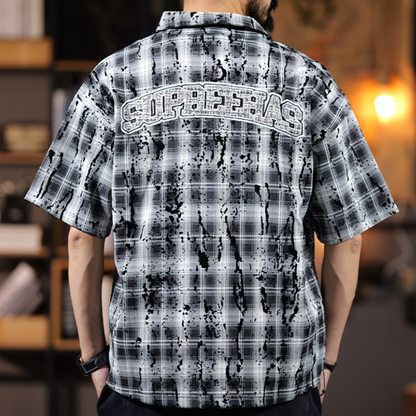 Splash-Paint Checkered Shirt V0993