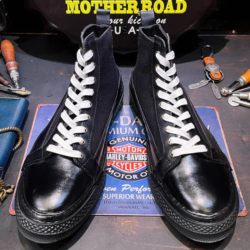 Retro Leather High-Top Biker Boots V0627
