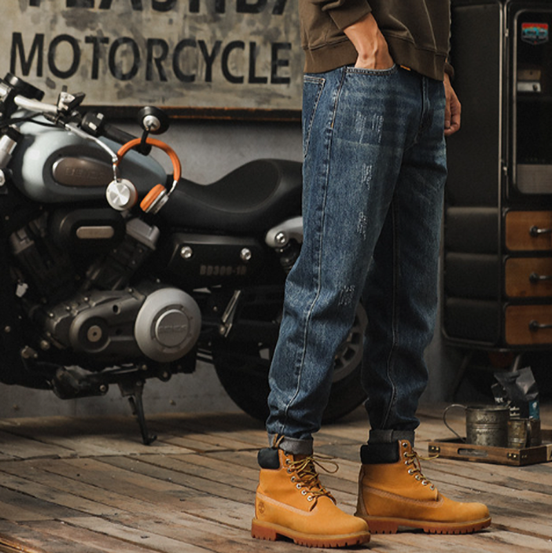 Retro Loose Distressed finish Jeans V0976