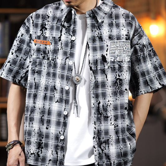 Splash-Paint Checkered Shirt V0993