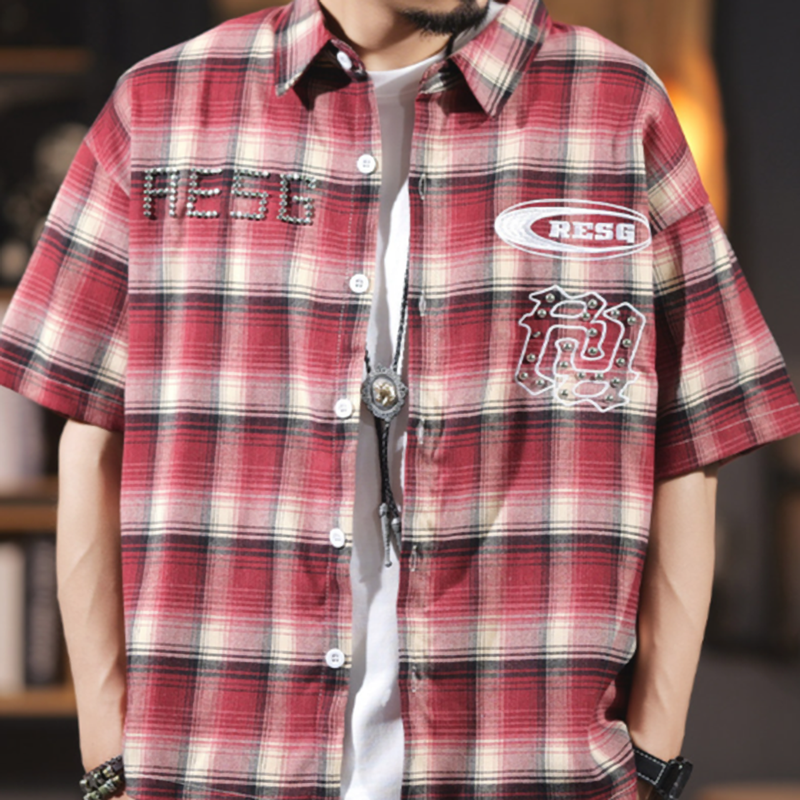 Edgy Checkered Short-Sleeve Shirt V0992