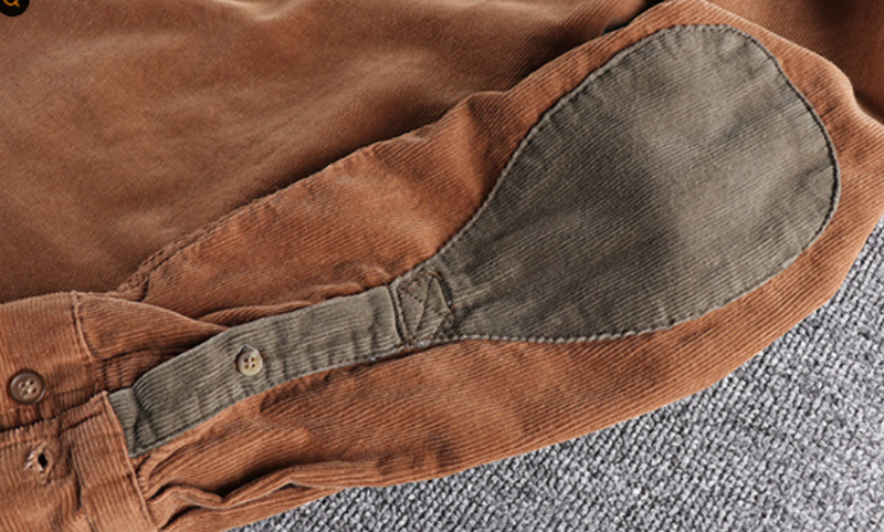 Retro Color Block Corduroy Shirt V0890