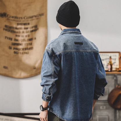 Tuck button denim stitch shirt V0078