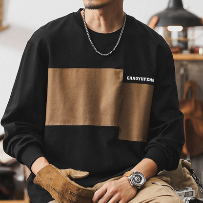 Retro Color Block Long Sleeve T-shirt V0929
