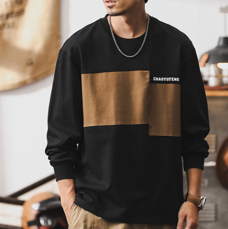 Retro Color Block Long Sleeve T-shirt V0929