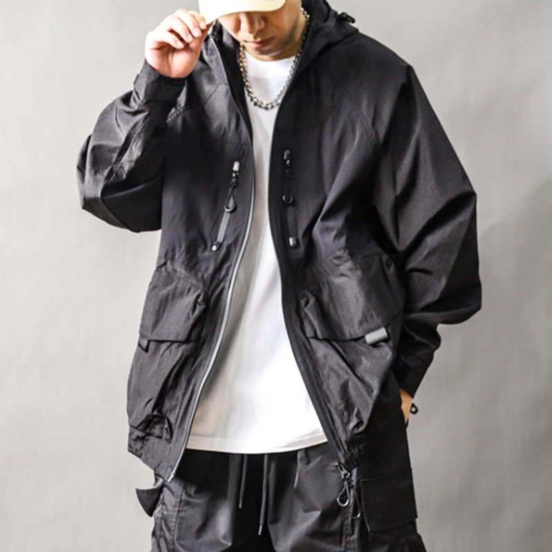 Color-Blocked Nylon Hooded Jacket V1052