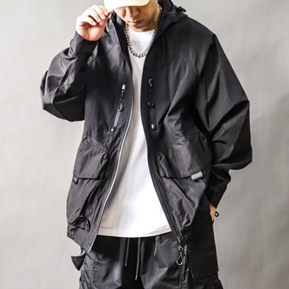 Color-Blocked Nylon Hooded Jacket V1052