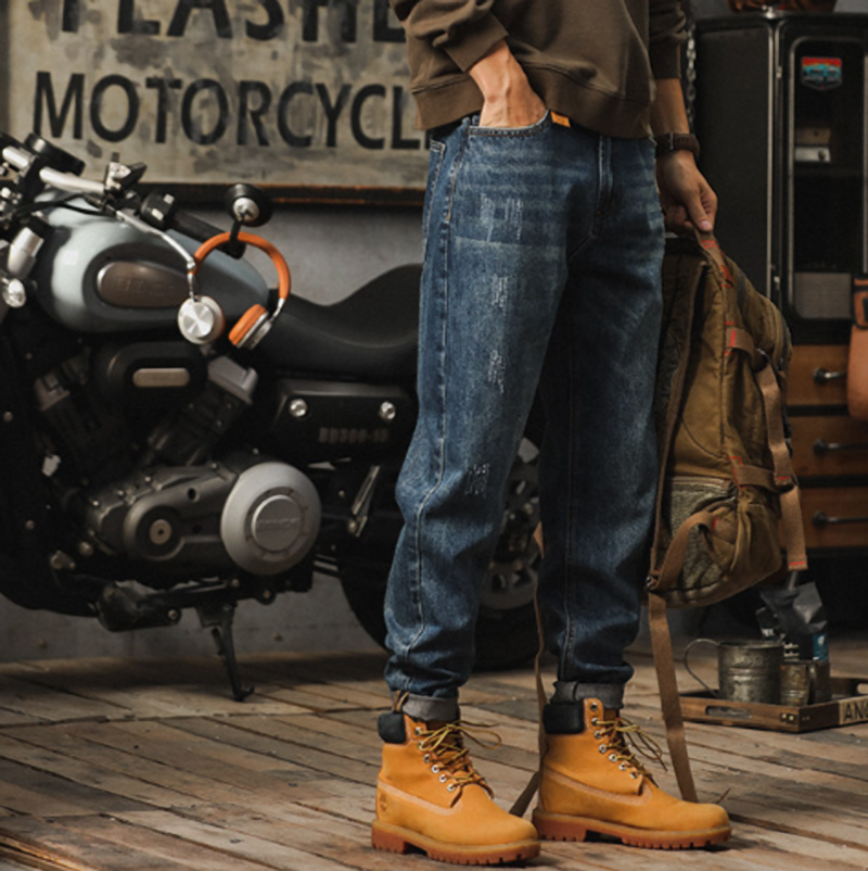 Retro Loose Distressed finish Jeans V0976