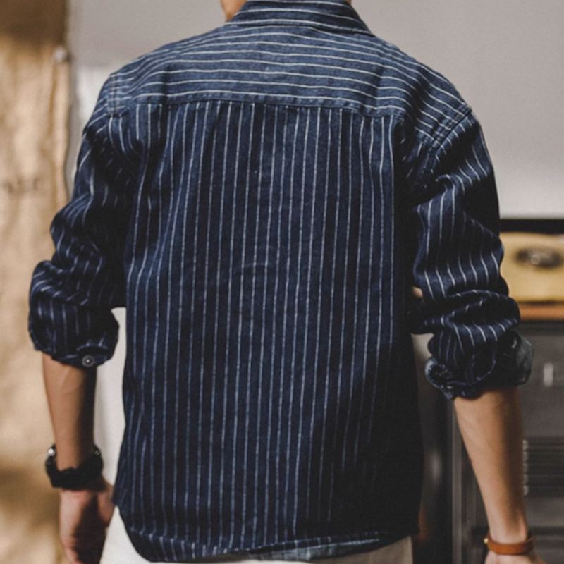 Striped denim work shirt V0051