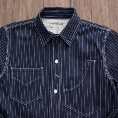 Heavyweight vintage denim striped shirt V0162