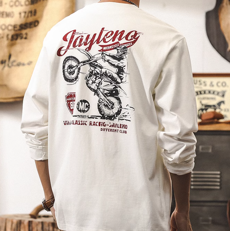 Heavyweight retro bike print long T-shirt V0256