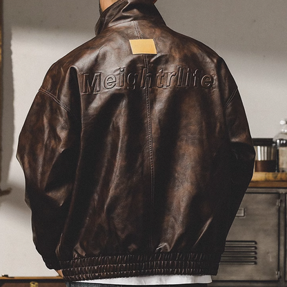 American Retro Faux Leather Jacket V0085