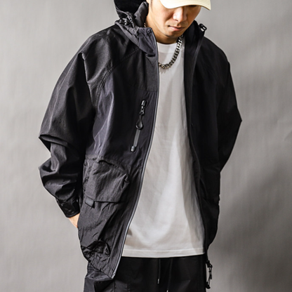 Color-Blocked Nylon Hooded Jacket V1052
