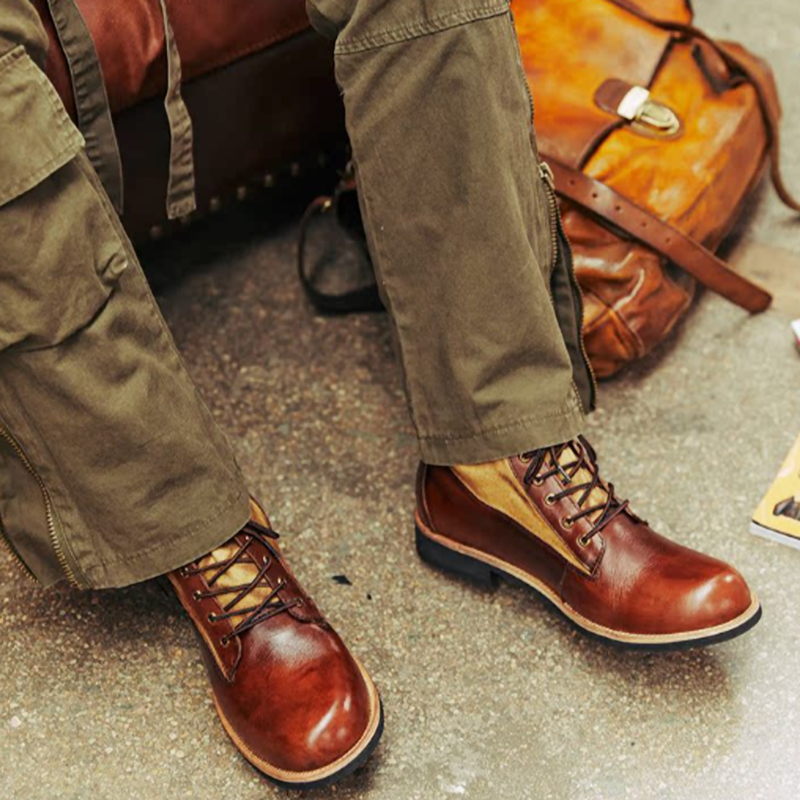 Retro Leather High-Top Boots V0863