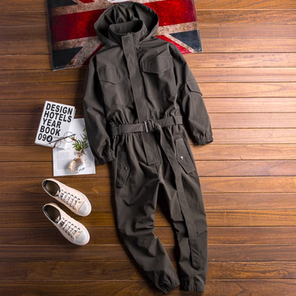 Multi-pocket hooded overalls V0184