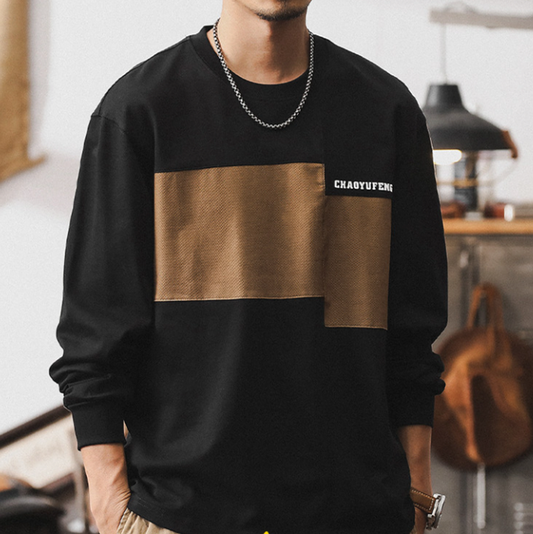 Retro Color Block Long Sleeve T-shirt V0929