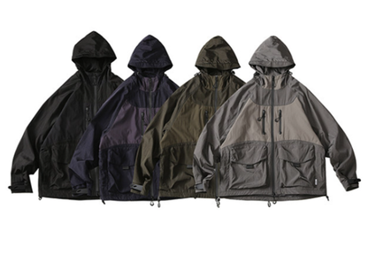 Color-Blocked Nylon Hooded Jacket V1052
