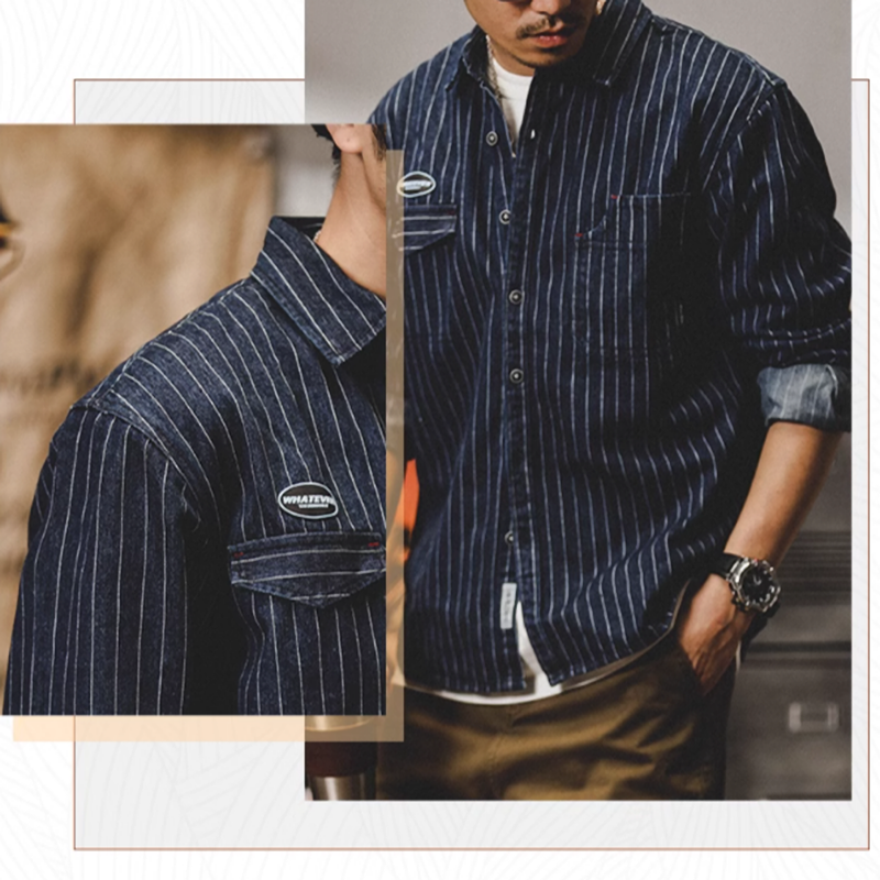 Striped denim work shirt V0051