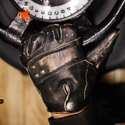Retro Biker Leather Gloves V0917