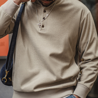 Henley neck work sweatshirt V0274