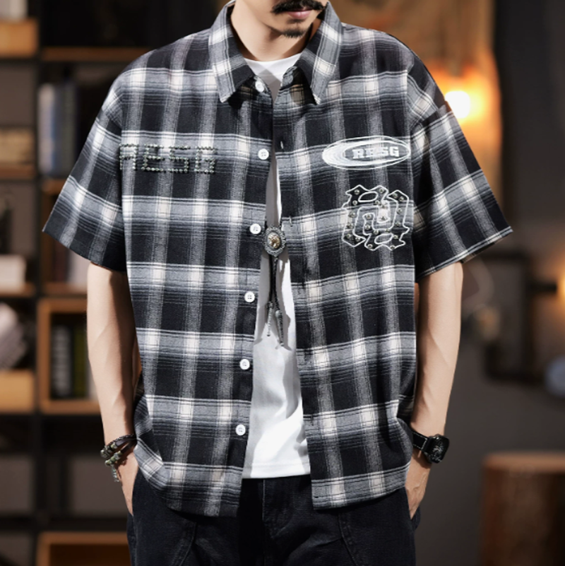 Edgy Checkered Short-Sleeve Shirt V0992