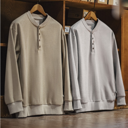 Henley neck work sweatshirt V0274