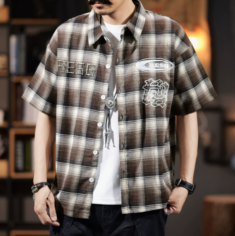 Edgy Checkered Short-Sleeve Shirt V0992
