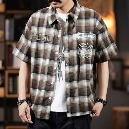 Edgy Checkered Short-Sleeve Shirt V0992