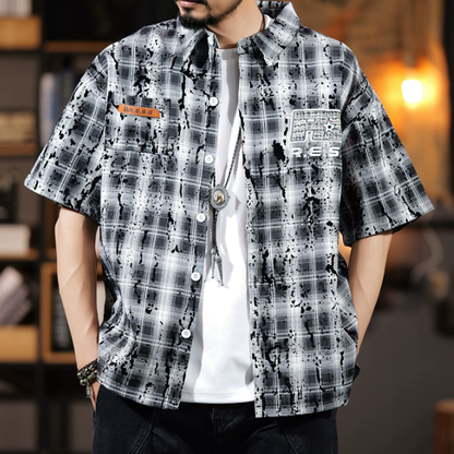Splash-Paint Checkered Shirt V0993