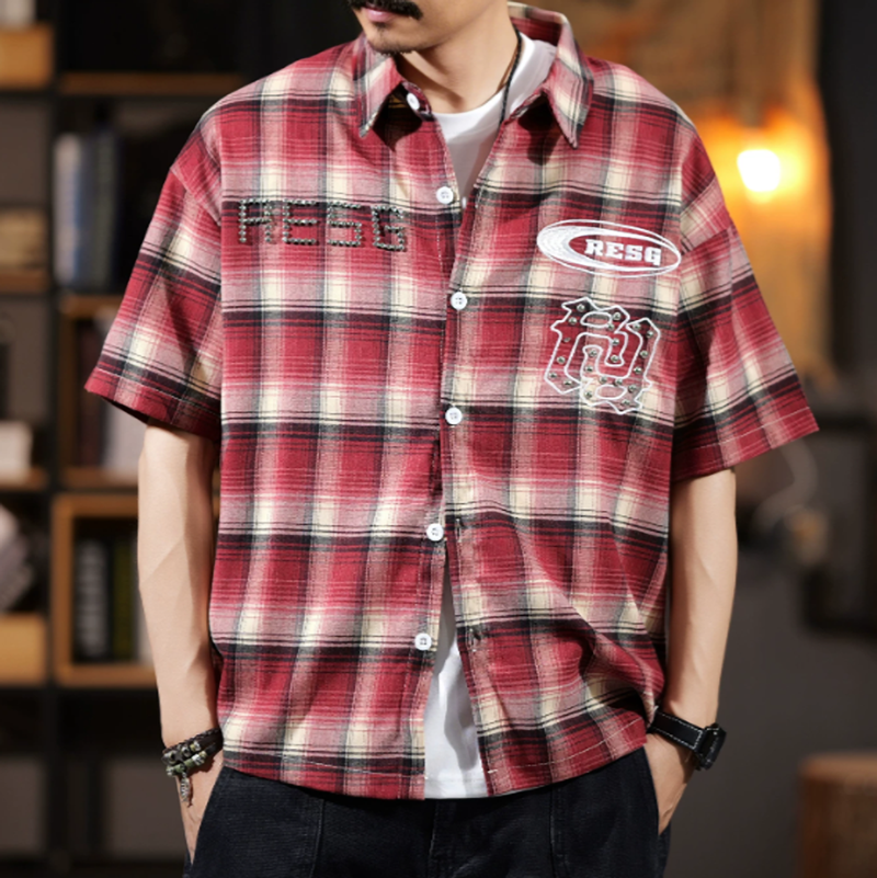Edgy Checkered Short-Sleeve Shirt V0992
