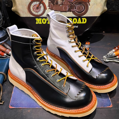 Two-tone lace-up boots V0122