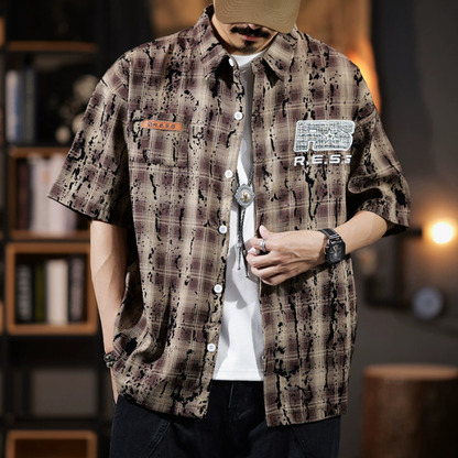Splash-Paint Checkered Shirt V0993