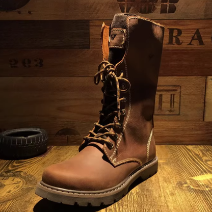 American retro lace-up long boots V0437