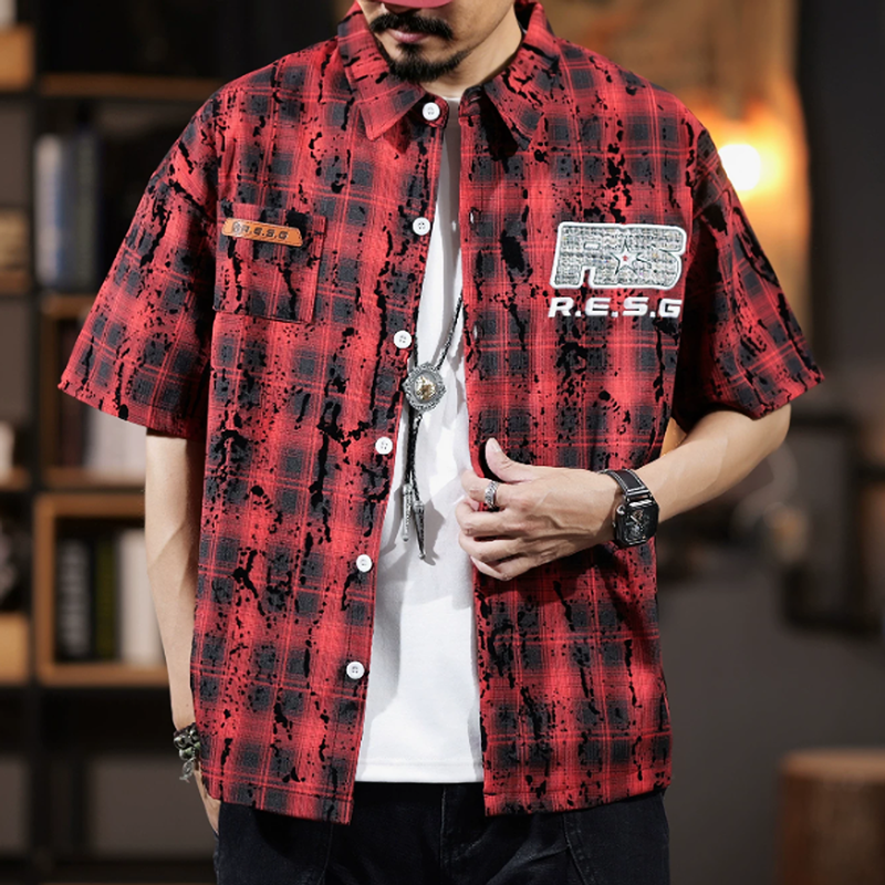 Splash-Paint Checkered Shirt V0993