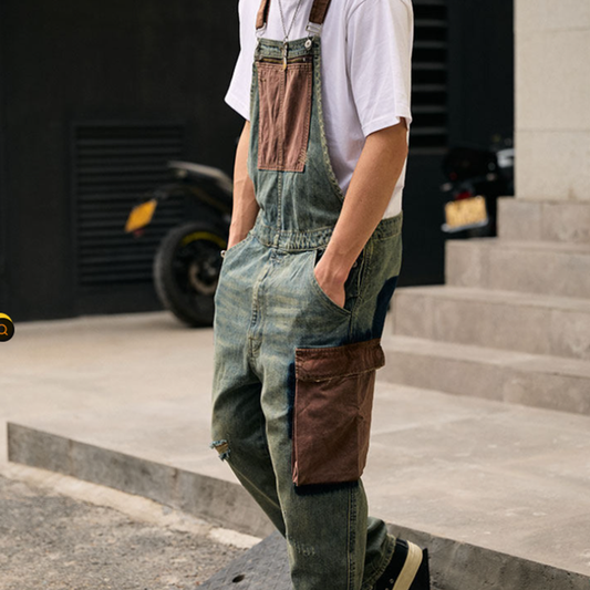 Vintage Straight-Leg Denim Overalls V1002