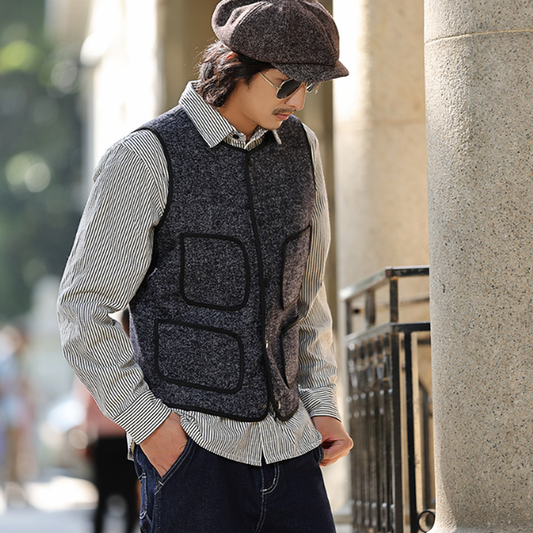 Multi-pocket tweed vest V0384