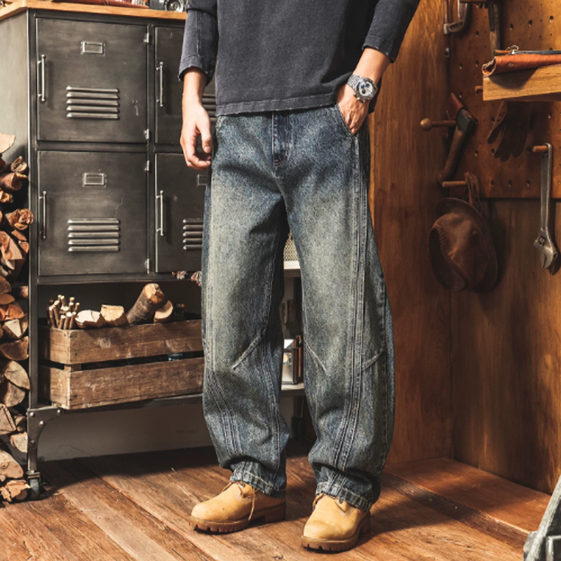 Retro Distressed Wide-Leg Jeans V1056