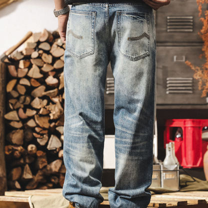 Distressed Slub Cotton Jeans V1058