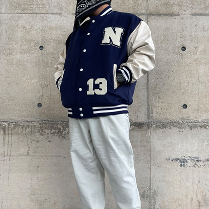 Big size Blue and White Baseball Jacket V0814