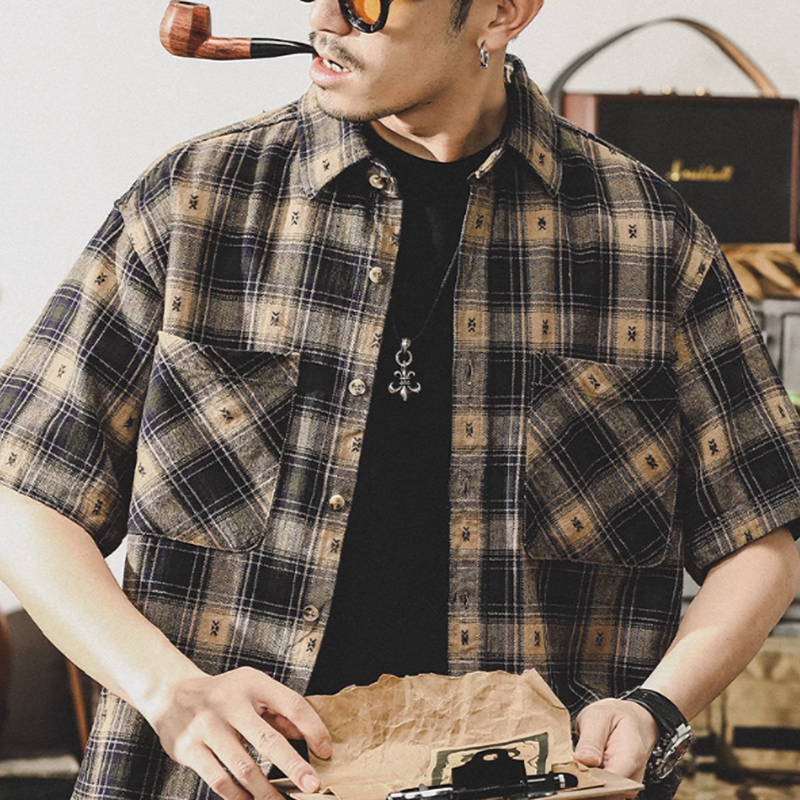 Retro Plaid Embroidered Shirt V0694