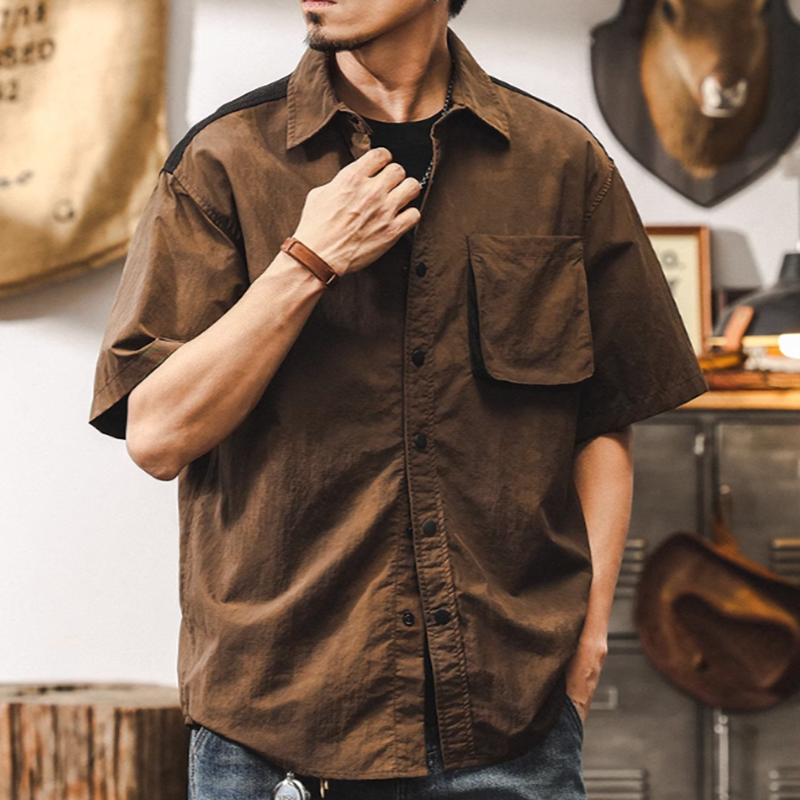 Retro Two-tone Work Shirt V0693