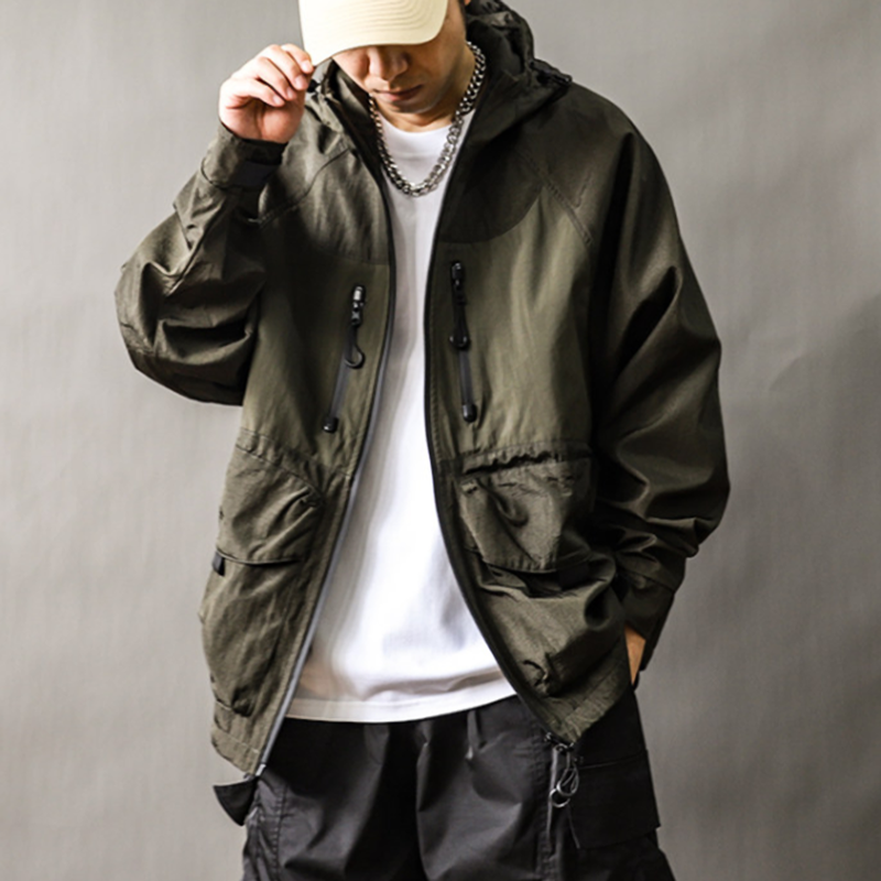 Color-Blocked Nylon Hooded Jacket V1052
