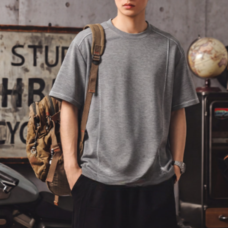 Casual Stitch Round Neck T-Shirt V0966