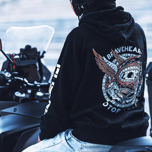 Biker skull print hoodie V0070