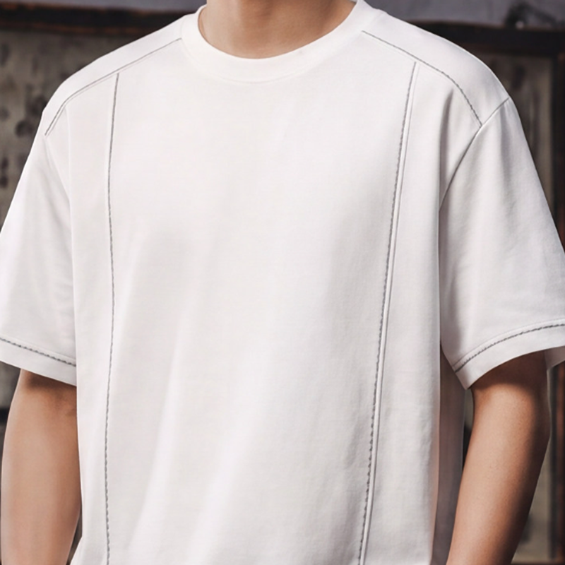 Casual Stitch Round Neck T-Shirt V0966