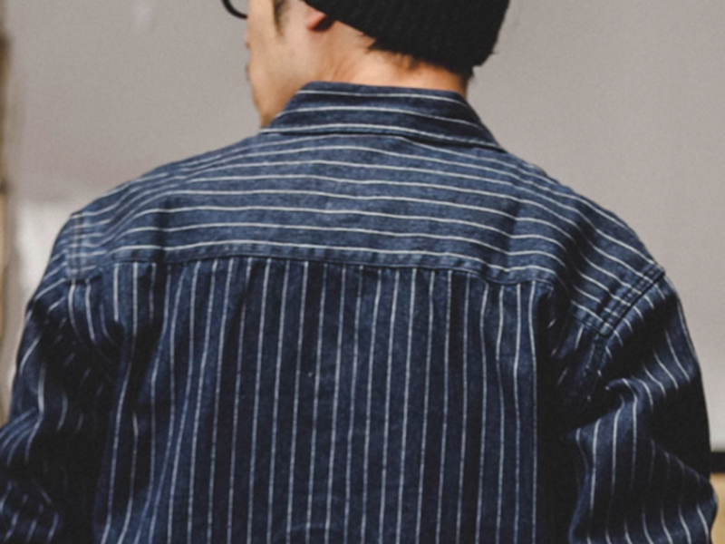 Striped denim work shirt V0051