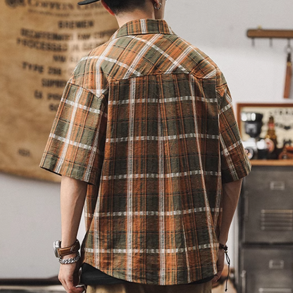 Retro Plaid Beach Shirt V0692